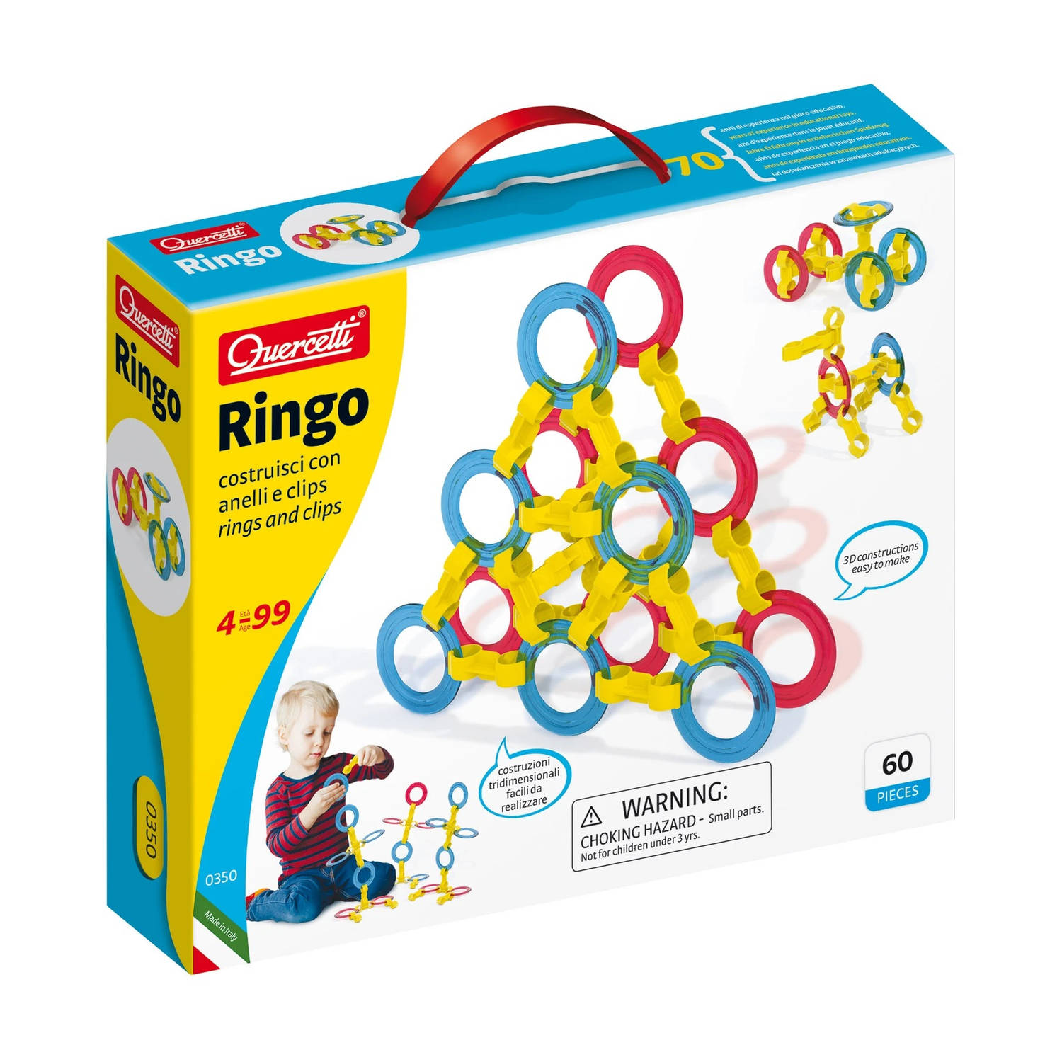 Quercetti Stapelspel Ringo Junior Blauw/rood/geel 60-delig