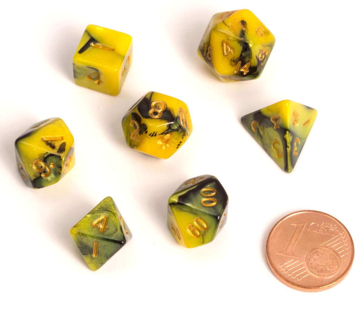 Dobbelstenen Fairy Polydice: BiColor Yellow Black (7 stuks)