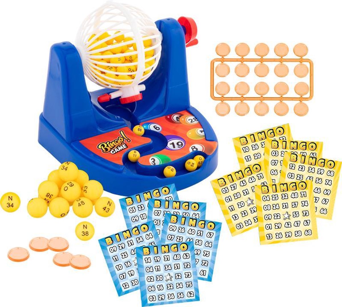 Bingo Spel Set Blauw Nummers 1-75 Met Molen En 35 Bingokaarten - Kansspelen