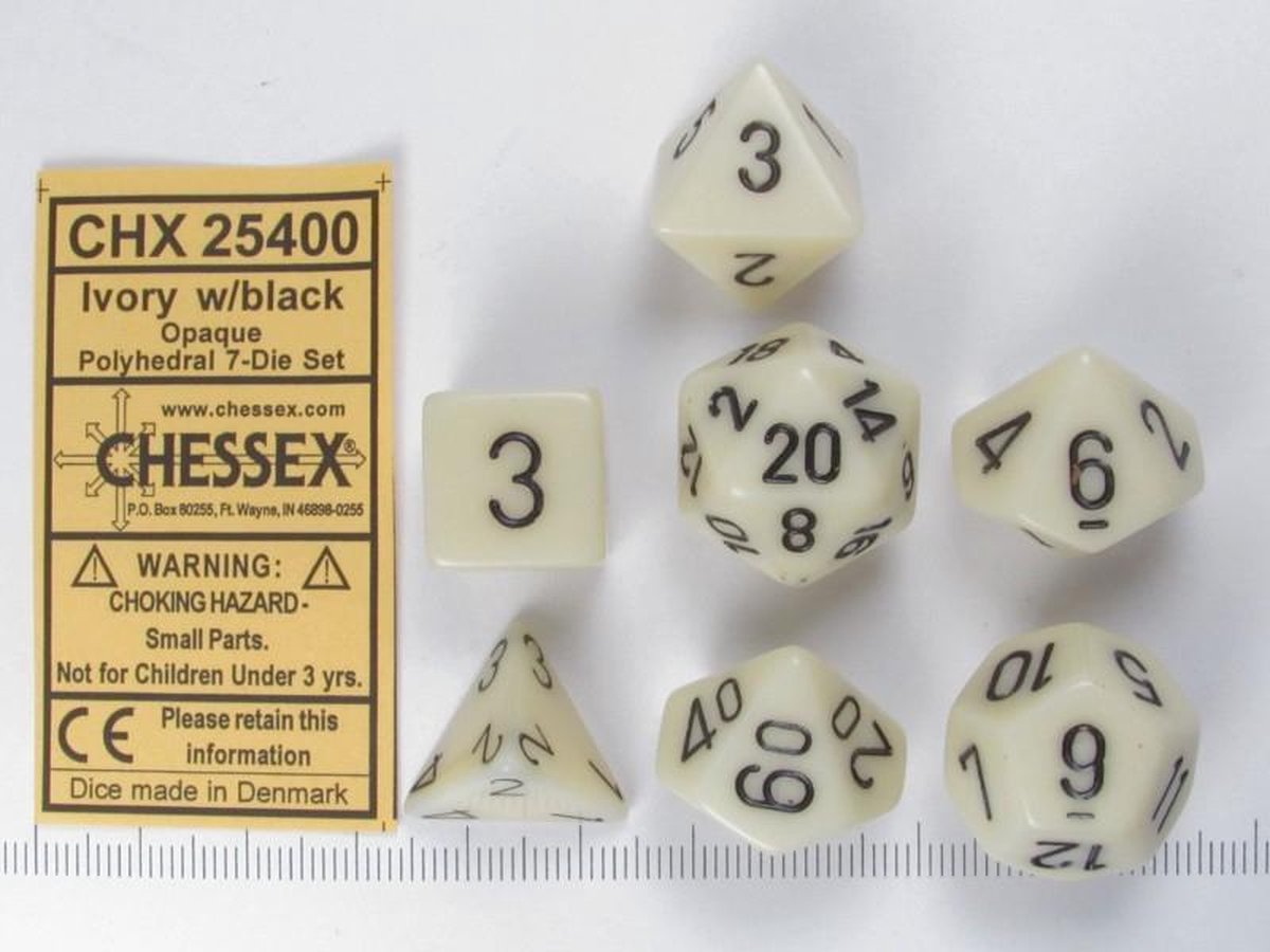 Dobbelstenen Opaque Ivory/Black Polydice (7 stuks)