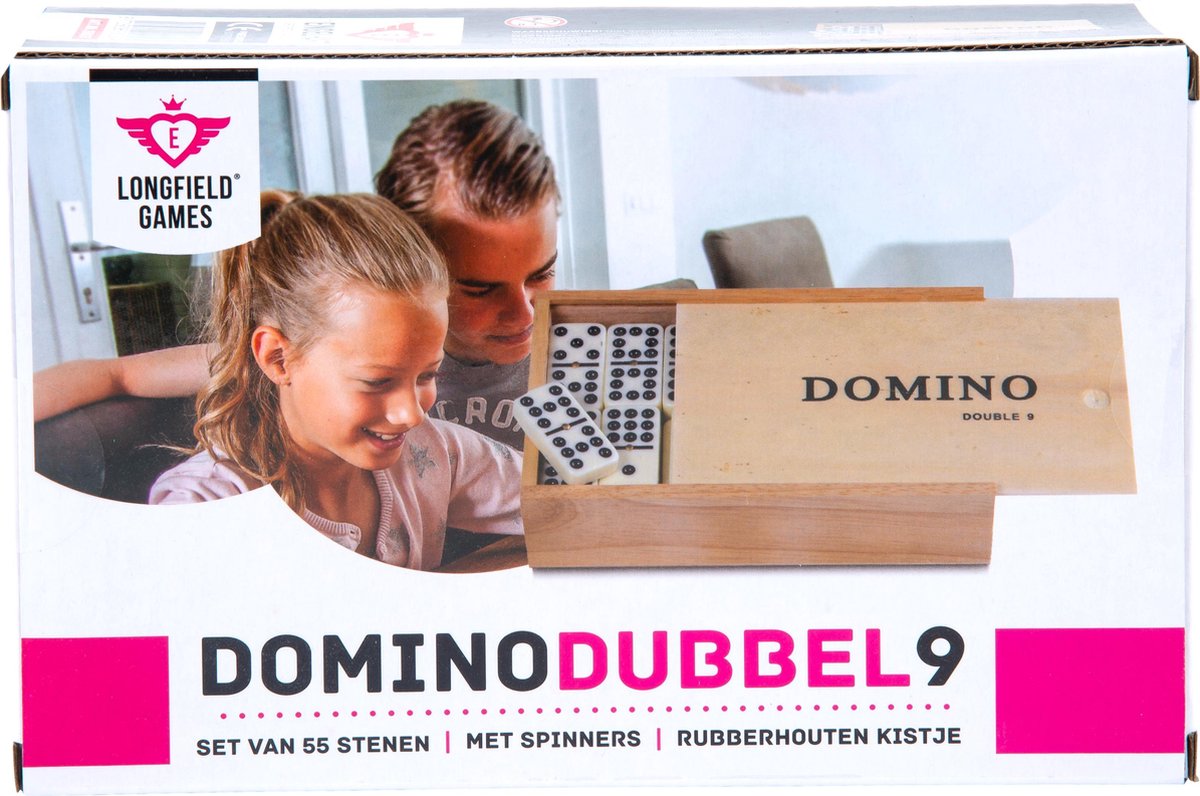 Longfield Domino Dubbel 9 Ogen In Kist - 55 Stenen