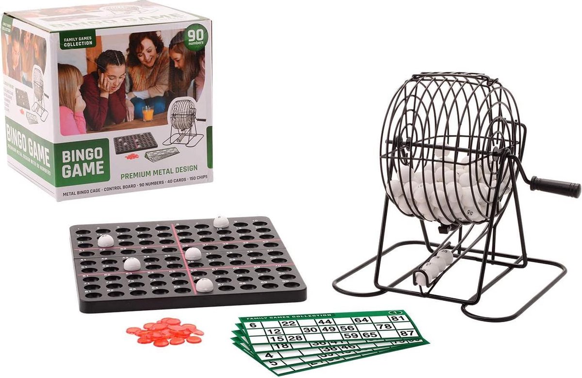 Bingo Spel Zwart/wit Complete Set 29 Cm Nummers 1-75 Met Molen En Bingokaarten - Kansspelen