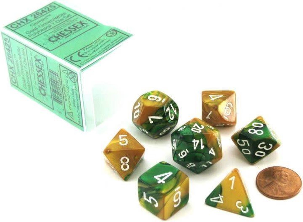 Gemini Gold-Green/White Polydice (7)