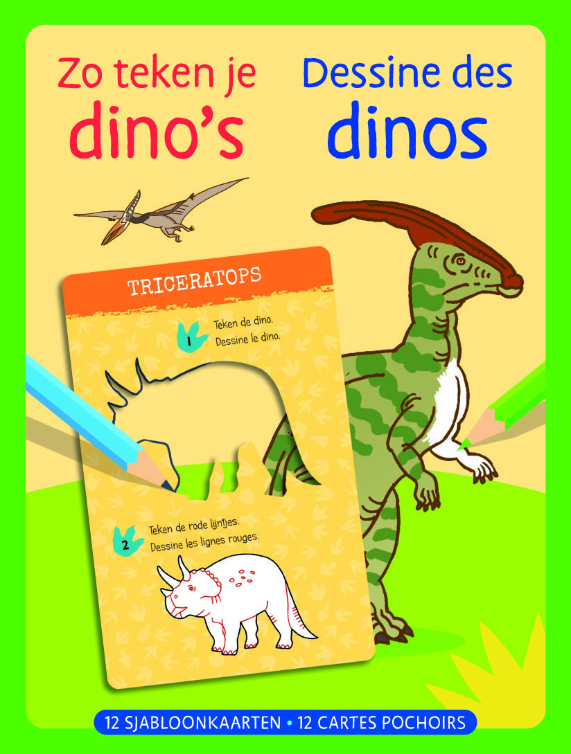 Zo teken je dino&apos;s - 12 sjabloonkaarten / Dessine des dinos â" 12 cartes pochoirs