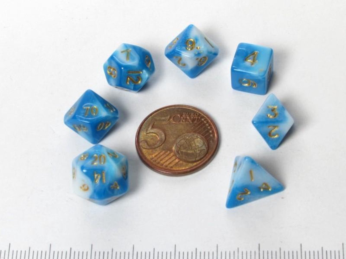 Dobbelstenen Fairy Polydice: BiColor Blue White (7 stuks)