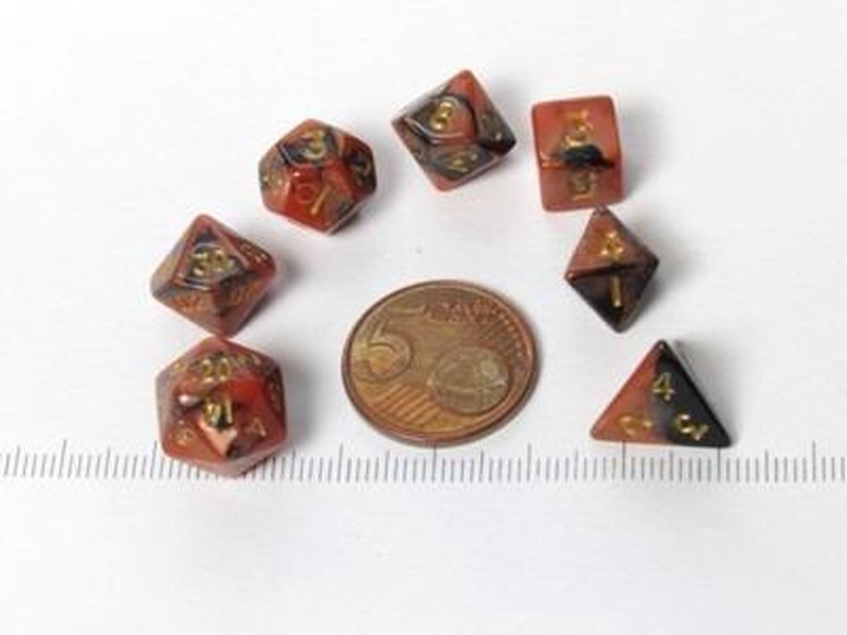 Dobbelstenen Fairy Polydice: BiColor Black Orange (7 stuks)