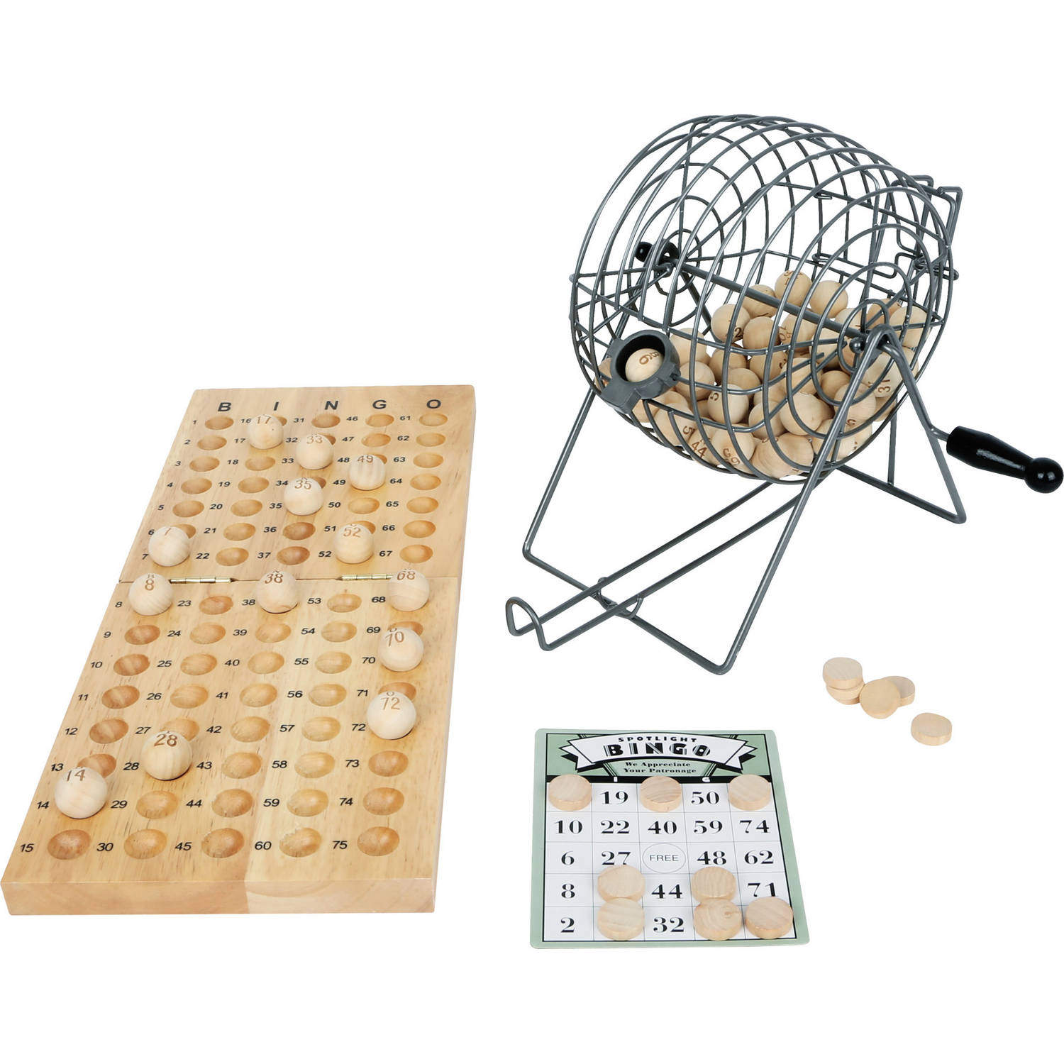 Luxe Bingo Spel Metaal/hout Complete Set Nummers 1-75 Met Molen En Bingokaarten - Kansspelen